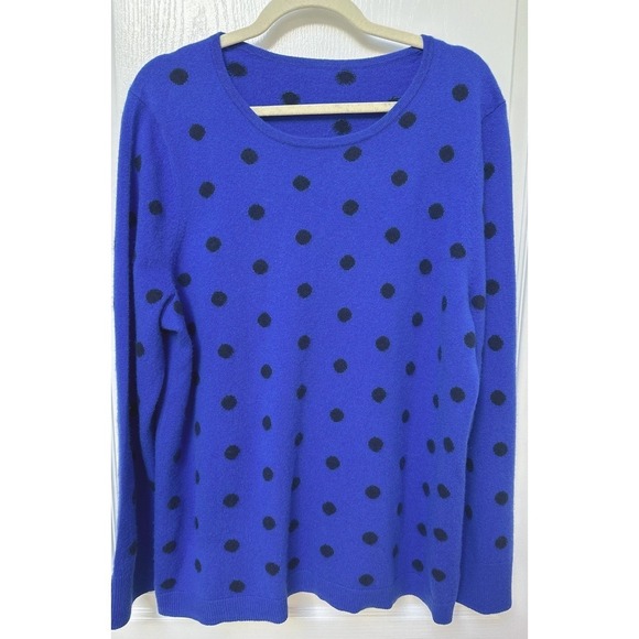Talbots Cashmere Button Cuff Crew Neck Sweater Royal Blue Polka Dot Size L - Picture 2 of 9
